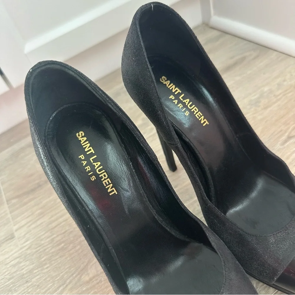 Saint Laurent black leather pointed toe high heels - Picture 10 of 10